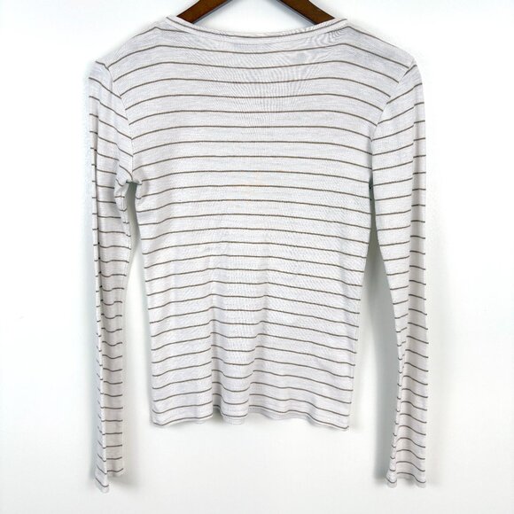 Vince Off White & Brown Reverse Stripe Long Sleeve Cotton Fisherman Nautical - Picture 4 of 10